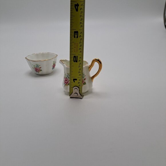 Vintage Sandford Fine Bone China Mini Creamer & Sugar Bowl Set Floral Gold Trim - Picture 12 of 13